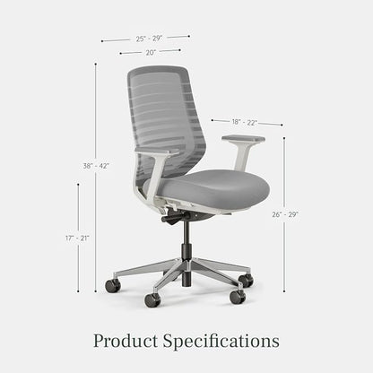 Branch Ergonomic Chair - A Versatile Desk Chair with Adjustable Lumbar Support, Breathable Mesh Backrest, and Smooth Wheels - Experience Optimal Comfort and Support - Pebble - White