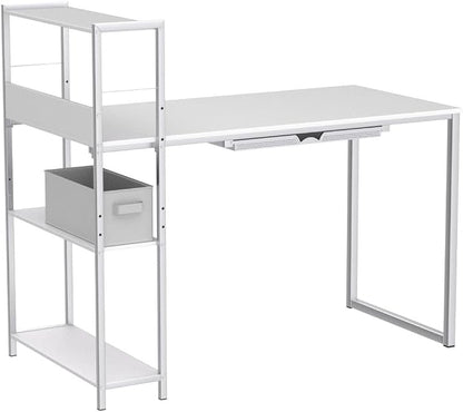 SHW 46-Inch Home Office Mission Computer Desk with Side Shelf and Drawer, White