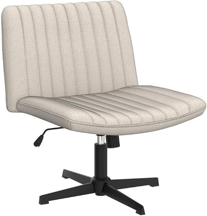 PUKAMI Criss Cross Chair,Comfy Cross Legged Office Desk Chair No Wheels,Modern Fabric Swivel Adjustable Height Mid Back Wide Seat for Home Office Computer (Beige)