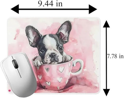 TUBBIE Basic Mousepad Puppy in Tea Cup Mouse Pad Desktop Laptop Computer Accessories Home Office Gaming Work Desk Computer Non-Slip Rubber Gift for Dogs Lover Mousepad Coffee or Tea (Boston Terrier)