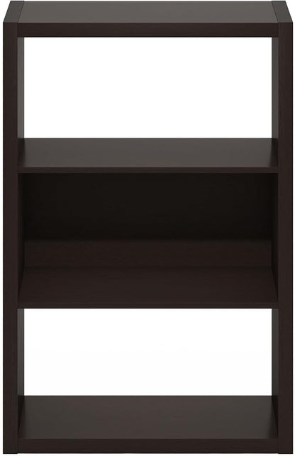 Furinno Viola Book Shelf, 3-Tier Bookshelf, Extra Thick Frame Bookcase with Open Shelf, Open Back Design, 11.3" x 23.2" x 35.9", for Living Room, Bedroom, Home Office, Black Dark Oak