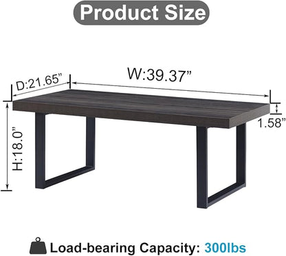 IBF Industrial Grey Coffee Table, Modern Simple Wood and Metal Center Tables, Minimalist Rectangle Wooden Living Room Table, Vintage Rustic Cocktail Tea Table for Home Bedroom, Dark Gray Oak, 39 inch