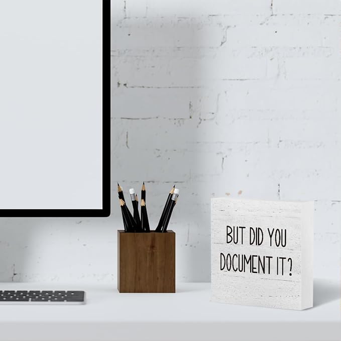 mmiishe Office Decor But Did You Document It Wooden Box Sign Decorative Funny Office Wood Box Sign Home Rustic Farmhouse Office Decor accessories farewell gifts for coworkers 6 x 6 Inches