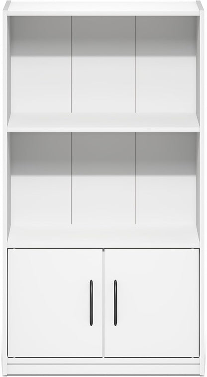Furinno Gruen Book Shelf, 3-Tier Bookshelf, Bookcase with Open Shelf and 2 Doors Storage Cabinet, 9.3 x 21.8 x 39.5, for Organization and Storage, for Living Room, Bedroom, Home Office, White