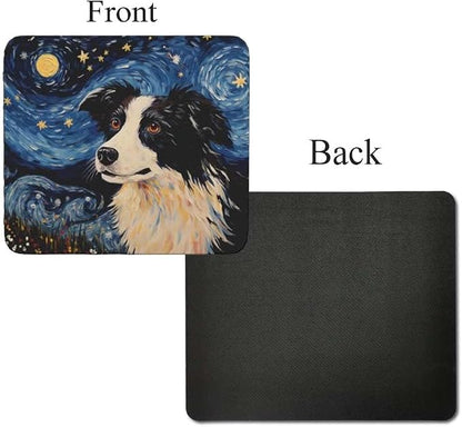 Tubbie Prints Starry Night Dog Mouse Pad for Computer Laptop Home Office Gaming Working Desk Desktop Accessories Non-Slip Rubber Mouse Pad for Dog Lovers (Border Collie)
