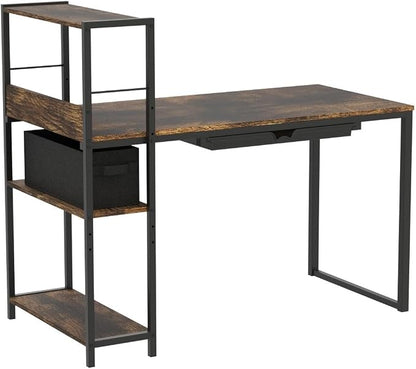 SHW 46-Inch Home Office Mission Computer Desk with Side Shelf and Drawer, Rustic Brown