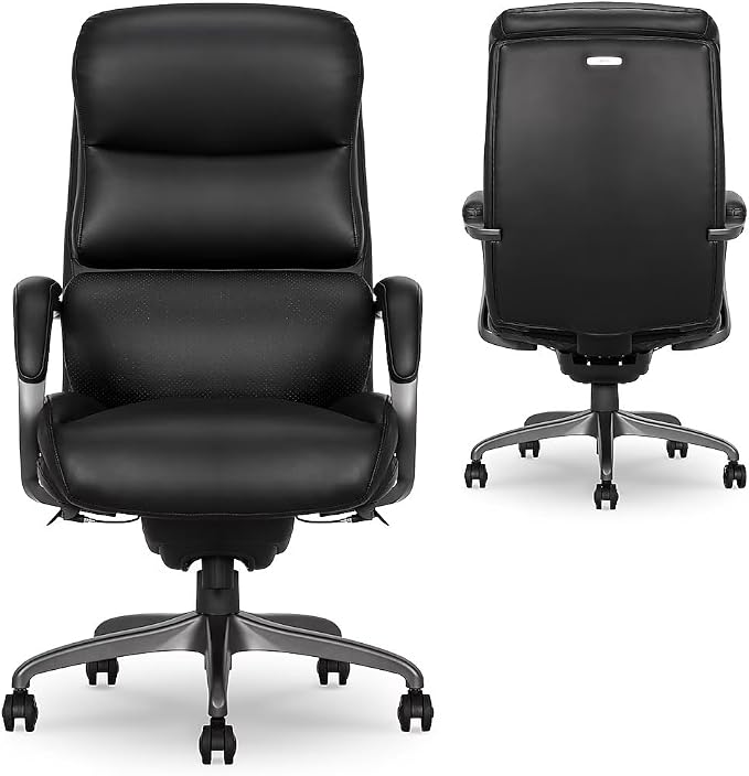 La-Z-Boy Aberdeen Ergonomic Executive Office Chair, Bonded Leather, Swivel, Reclines, Adjustable Arms, Lumbar Support, Black