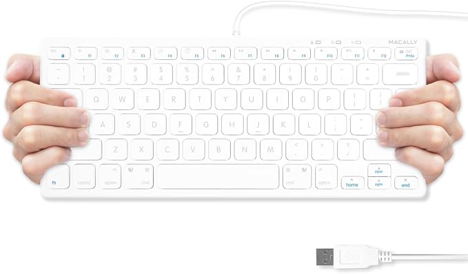 Macally USB Wired Keyboard for Mac and Windows PC - Plug and Play Apple Keyboard with 78 Scissor Switch Keys and 13 Shortcut Keys - Compact & Small that Saves Spaces and Looks Great - White