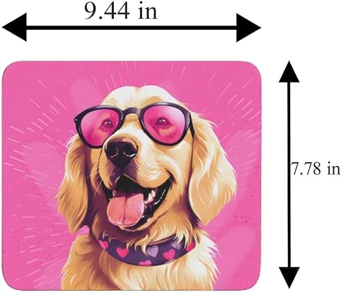 Pink Mousepad Glamour Dog Golden Retriever Mouse Pad for Home Office Gaming Working Desk Computer Desktop Accessories Non-Slip Rubber Mousepad for Dog Lovers