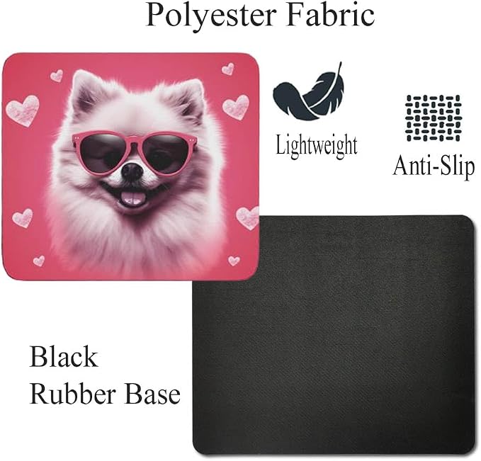 Pink Mousepad Glamour Dog Pomeranian Mouse Pad for Home Office Gaming Working Desk Computer Desktop Accessories Non-Slip Rubber Mousepad for Dog Lovers