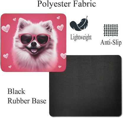 Pink Mousepad Glamour Dog Pomeranian Mouse Pad for Home Office Gaming Working Desk Computer Desktop Accessories Non-Slip Rubber Mousepad for Dog Lovers