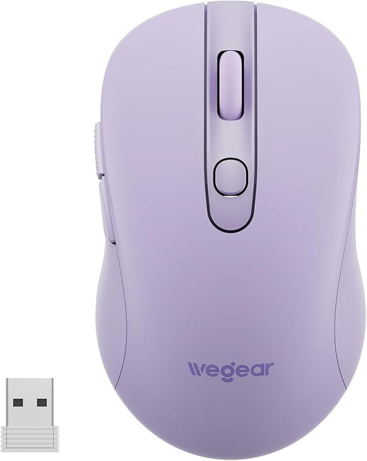 wegear USB Wireless Mouse for Laptop PC Mac, 2.4GHz Cordless Mouse with 6 Buttons, 5-Level Adjustable 4000 DPI, Ergonomic Portable Optical Computer Mice, 24-Month Battery Life (Purple)