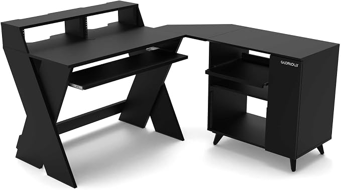 Glorious Sound Desk Compact Professional Studio Workstation with Pull-out Keyboard Compartment (Black)
