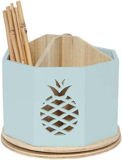 Spinning Desktop Stationary Organizer – Decorative Wooden Rotating Pen and Pencil Cup – Desk and Table Top Office Supplies Station - by Designstyles (Sky Blue Pineapple Cutout)