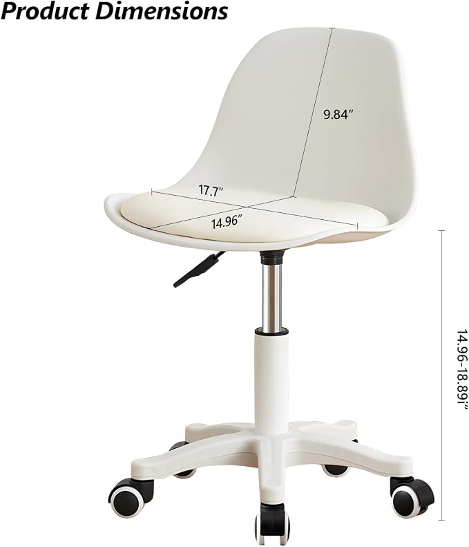 Home Office Chairs, Small Swivel Rolling Desk Chair with Silent Wheels and Low-Back,Armless Heavy-Duty Vanity Chair Height Adjustable for Bedroom,Students,Study,Teens