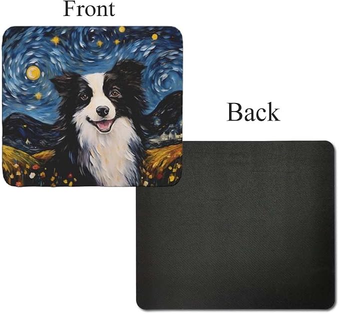 Starry Night Dog Mouse Pad for Home Office Gaming Working Desk Computer Desktop Accessories Non-Slip Rubber Mouse Pad for Dog Lovers (Collie)