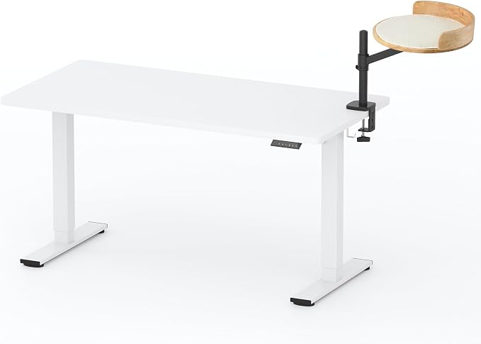 FLEXISPOT EN2 55" x 28" Standing Desk with Solid Wood Cat Bed Bundle, 1" Thick Desktop, Desk-Mounted Cat Perch with Scratcher, White