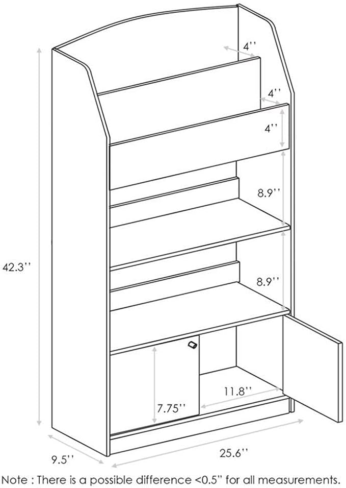 Furinno Lova Magazine/Bookshelf with Storage Cabinet, Pink, 9.45D x 24.57W x 43.31H in