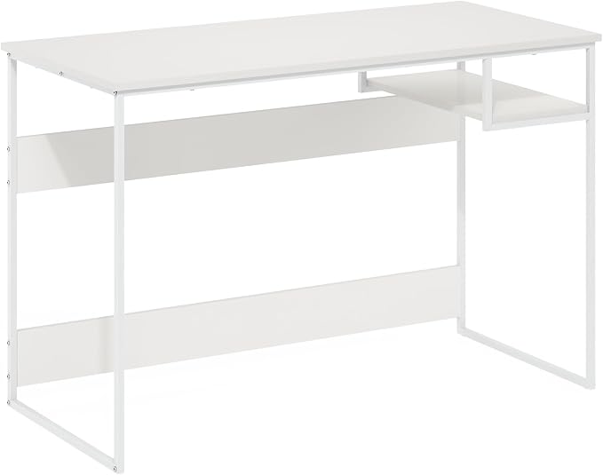 Furinno Moretti Desk, 45" Wide Metal Frame Gaming Desk with Open Shelf, Computer Desk, Writing Desk, Office Desk for Home Office, Study Room, Dorm, Bedroom, Solid White