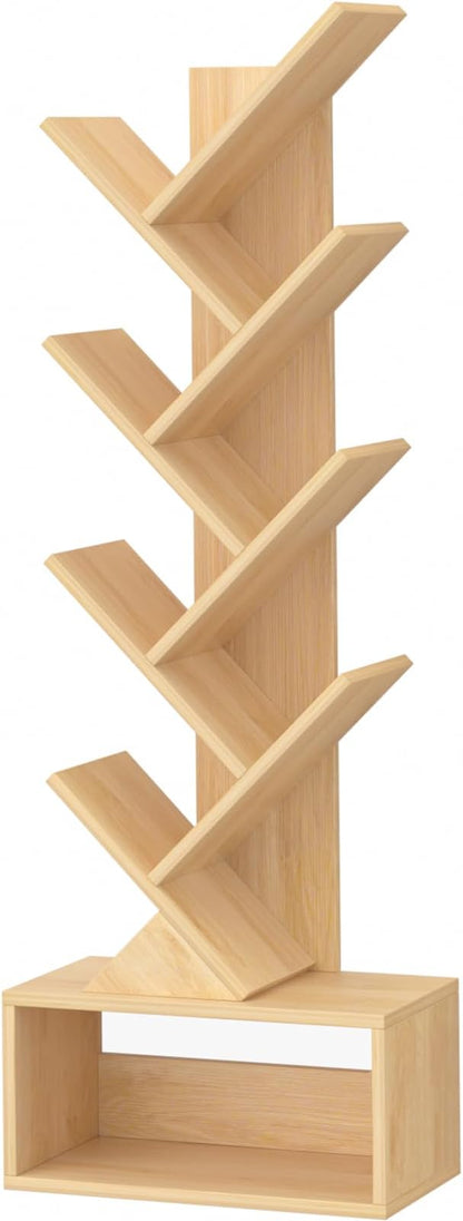 SHEEPAM 9 Tier Tree Bookshelf,Christmas Green Bookcase for Narrow Space, Storage Organizer Floor Standing Bookshelves for Books, Tall Book Case for Home Office, Living Room, Bedroom