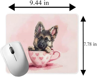 TUBBIE Basic Mousepad Puppy in Tea Cup Mouse Pad Desktop Laptop Computer Accessories Home Office Gaming Work Desk Computer Non-Slip Rubber Gift for Dogs Lover Mousepad Coffee or Tea (German Shepherd)