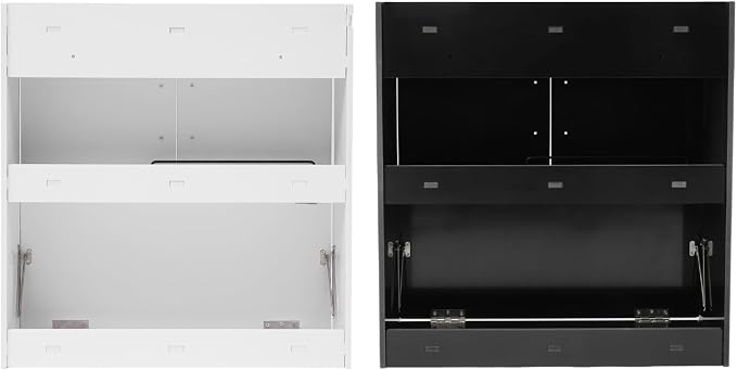 Wall Mounted Desk Cabinet with Storage, Fold Down Computer Desk, Space Saving Floating Workstation for Home Office, Laptop Writing Table (Black)