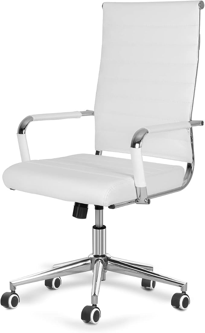 Okeysen Ergonomic Office Desk Chair, Modern PU Leather Conference Room Chairs Ribbed, High Back Executive Swivel Rolling Chair for Home, Office