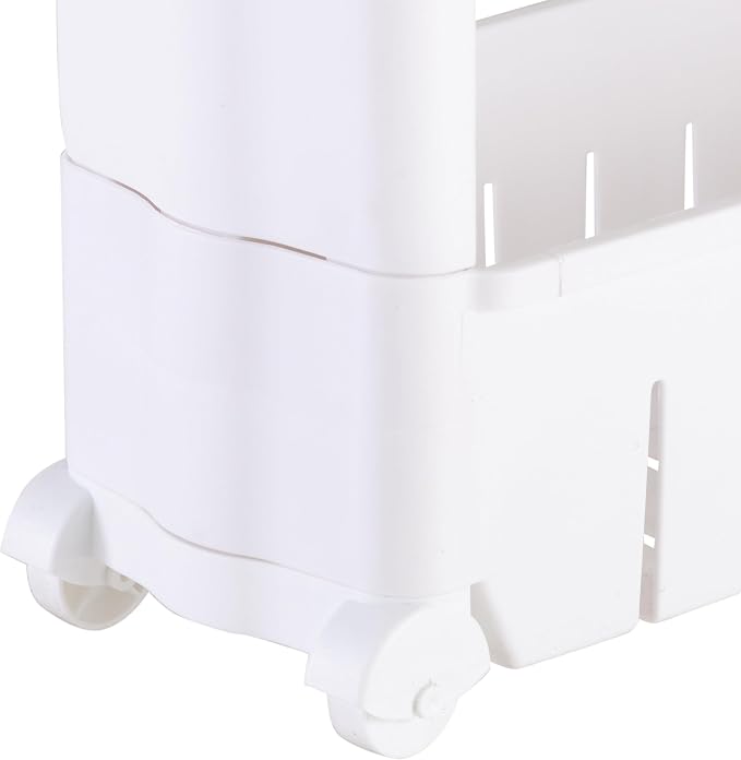 Simplify 3 Tier Slim Slide Out Storage Cart | Multi-Purpose Organization | Rolling | Wheels | Small Space | Laundry Room | Kitchen | Bathroom | Office | White