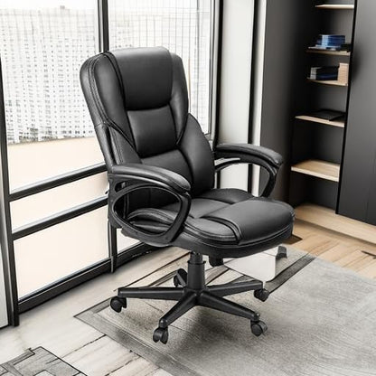 Furmax Office Executive Chair High Back Adjustable Managerial Home Desk Chair, Swivel Computer PU Leather Chair with Lumbar Support (1, Black)