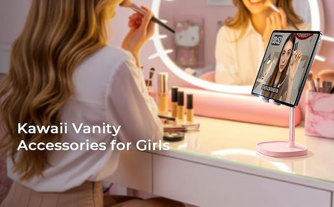LISEN Phone Stand for Desk, iPhone Holder for Desk Offices Accessories | Vanity Decor, Cute Design, Pink Gifts Gadgets, Pink Bathroom Living Dorm Room Essentials Decor, iphone stand for desk