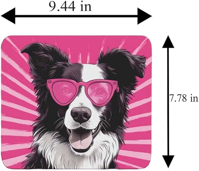 Pink Mousepad Glamour Dog Border Collie Mouse Pad for Home Office Gaming Working Desk Computer Desktop Accessories Non-Slip Rubber Mousepad for Dog Lovers