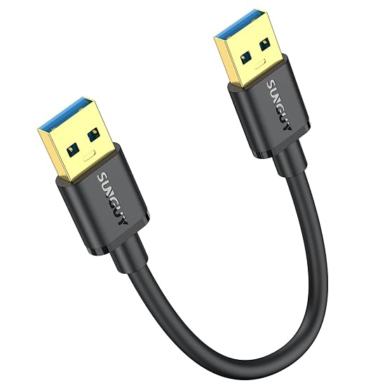 SUNGUY USB to USB Cable 0.5FT Short, USB 3.0 Type A Male to Type A Male Cable Data Transfer up to 5Gbps Compatible with Printers, Modems, Hard Drives, Monitor, Camera, Wacom, DVD, Hub