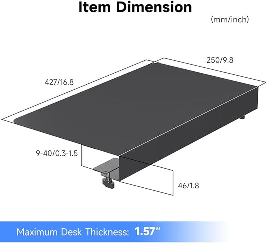 Suptek 17-inch Black Corner Mounting Bracket Extender for L-Shaped Desks – Fits Under-Desk Keyboard Trays (Model DESKEX01)
