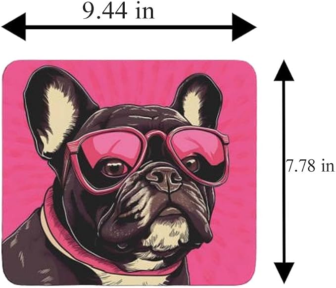 Pink Mousepad Glamour Dog French Bulldog Mouse Pad for Home Office Gaming Working Desk Computer Desktop Accessories Non-Slip Rubber Mousepad for Dog Lovers