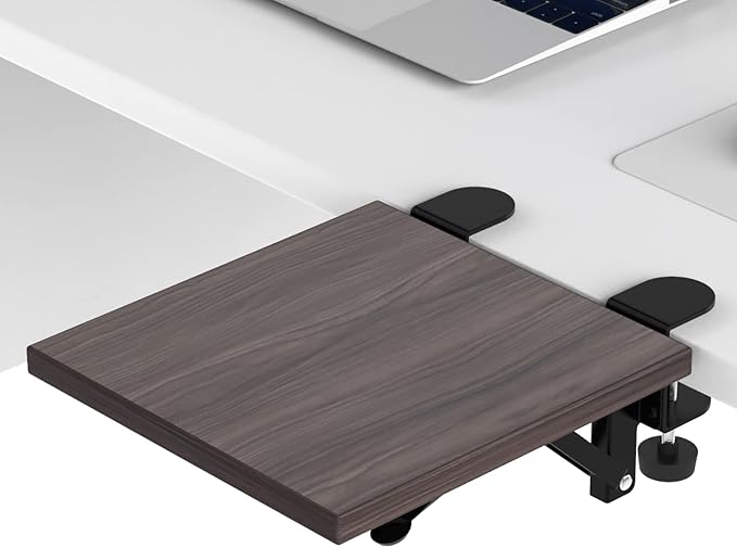 Sisyphy Ergonomics Desk Extender Tray, 9.5x9.1" Punch-Free Clamp on, Foldable Keyboard Drawer Tray, Table Mount Arm Wrist Rest Shelf, Computer Elbow Arm Support