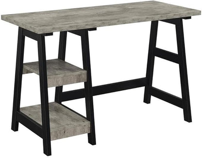 Convenience Concepts Designs2Go Trestle Desk 47" - Modern Desk or Vanity with Shelves, for Office, Dorm, Living Room, Faux Birch/Black