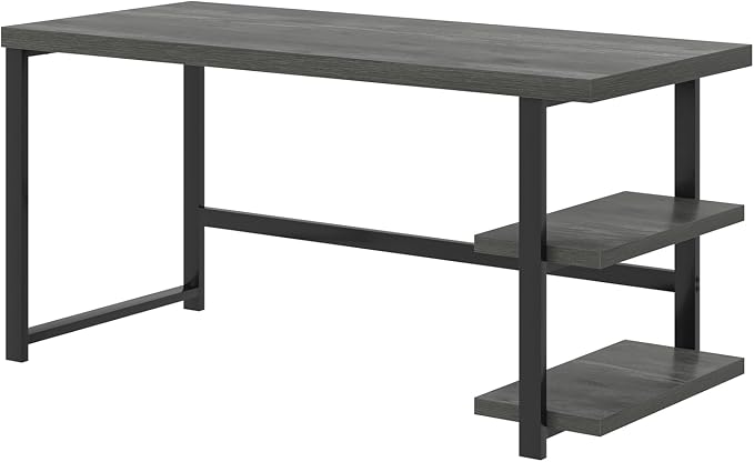 EXCEFUR Industrial Computer Desk, Home Office Desk with Storage Shelves, Wood Study Writing Table for Bedroom, Living Room, Grey, 53 Inch