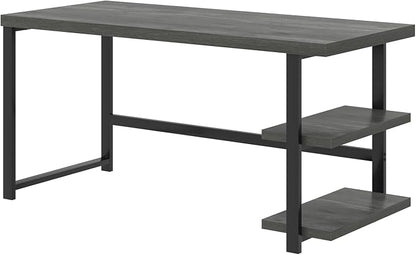 EXCEFUR Industrial Computer Desk, Home Office Desk with Storage Shelves, Wood Study Writing Table for Bedroom, Living Room, Grey, 53 Inch