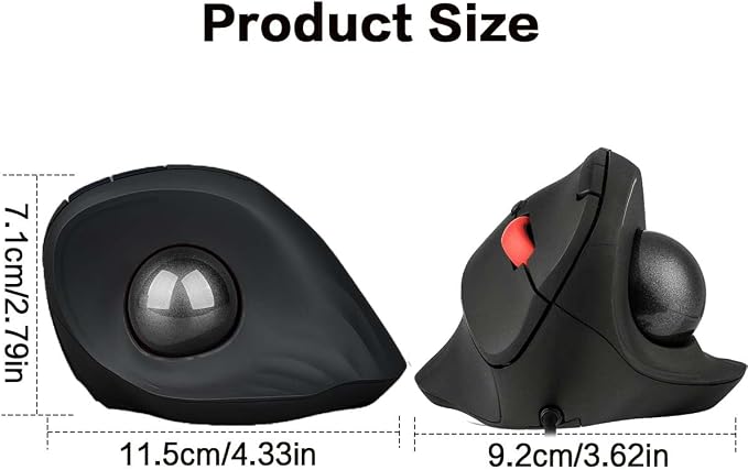 JOMAA Wired Trackball Mouse – 6-Button Ergonomic Design with CPI Switch (400/800/1200/1600), Red LED Indicator, 250Hz Polling Rate, Plug & Play, for PC, Laptop, Desktop (Black)