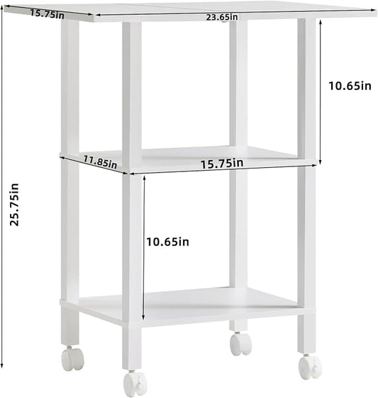 YUFAM White 3 Tier Home Printer Stand with Storage, Wooden Mobile Printer Table Shelf, Rolling Printer Cart Shelf with Lockable Wheels fit Fax Machine, Scanner