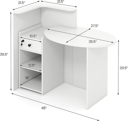 Tangkula Reception Desk, Front Counter Desk with Lockable Drawer & Adjustable Shelf, Oval Desktop, Retail Counter for Checkout, Computer Workstation for Salon Lobby Home Office