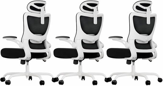 Marsail Ergonomic Office Chair with 3D Armrests, Pack of 3 | Office Desk Chair with High Back Mesh, Adjustable Lumbar Support, Rolling Work Swivel Task Chairs with Wheel, Headrest, home