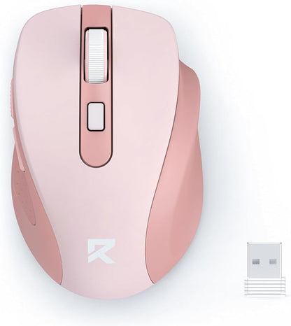 Redragon Wireless Mouse for Laptop, Bluetooth Mouse (BT5.0/3.0&2.4G) with 5 Level 4000DPI, Silent Cordless Computer Mice 6 Buttons,18 Months Battery,Compatible with PC, Laptop, Desktop-Pink