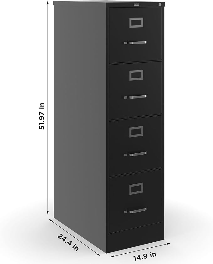 Staples 4-Drawer Vertical File Cabinet, Letter Size Documents, Lockable, 25" D x 15" W x 51.97" H, Black