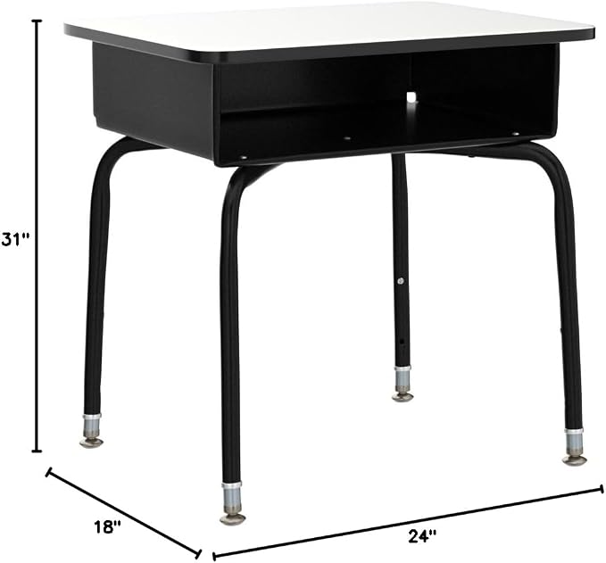 Flash Furniture Billie Open Front Student Desk for Classrooms or Remote Learning, Height Adjustable School Desk with Metal Book Box, Gray/Black
