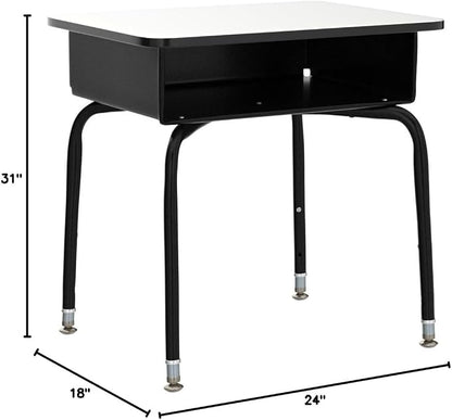 Flash Furniture Billie Open Front Student Desk for Classrooms or Remote Learning, Height Adjustable School Desk with Metal Book Box, Gray/Black