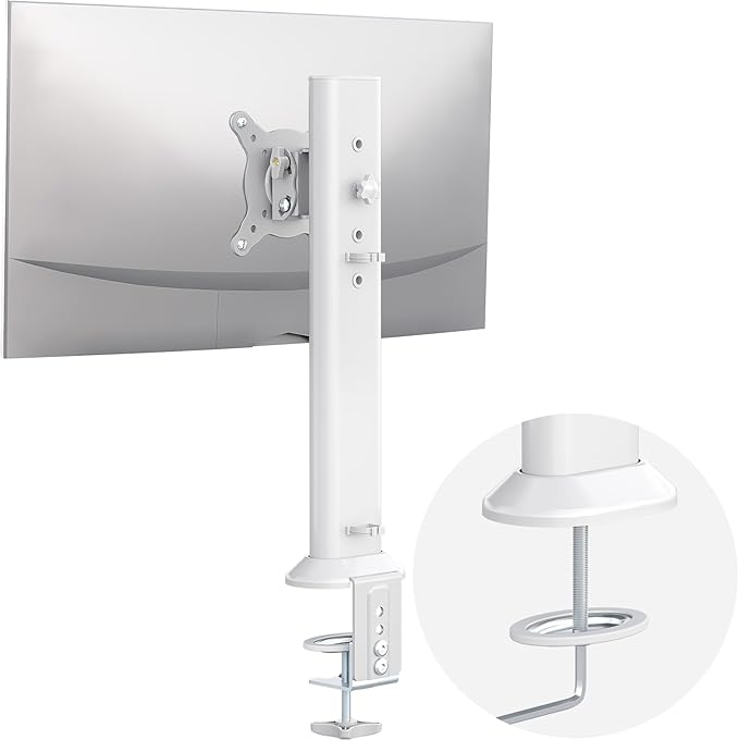Hemudu Single Desk Monitor Arm Mount Stand Fit for 13 inch to 32 inch Flat Curved Computer Screen with Swivel, Height Adjustable, Rotation,Holds up to 77lbs, White