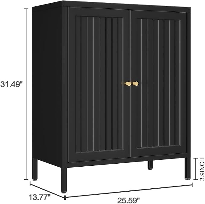 Metal Accent Storage Cabinet for Bedroom, LivingRoom, Office,Kitchen- Metal Locker Cabinet with 1 Adjustable Shelves-Bathroom Floor Storage Cabinet Freestanding Organizer(Stripe Door, Black)