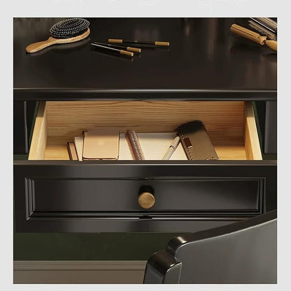 Solid Wooden Desk with Drawers, Small Writing Desk with Drawers for Computer, PC Desk for Work, Study or Gaming, Easy to Assemble (Black, 31.5IN)