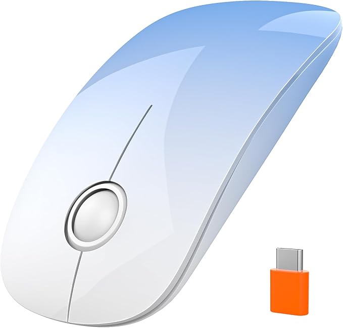 RAPIQUE USB C Wireless Mouse for MacBook, Sky Blue Gradient Slim Mouse, Silent Click, 800/1200/1600 DPI, AA Battery Powered, Type C Portable 2.4GHz Wireless Mouse for iPad, Laptop, Chromebook, Laptop
